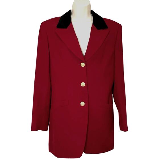 Equestrian Style Red 100% Wool Blazer, Longer, Ladies Liz Claiborne, Size 8 - Picture 1 of 5